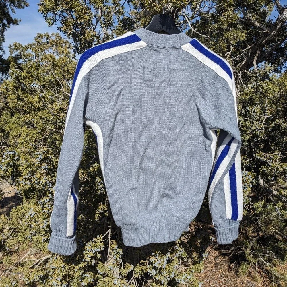 Vintage 70s Cheerleading Varsity Sweater 34 XS Gray Blue Striped V Neck Cheer - Picture 3 of 14